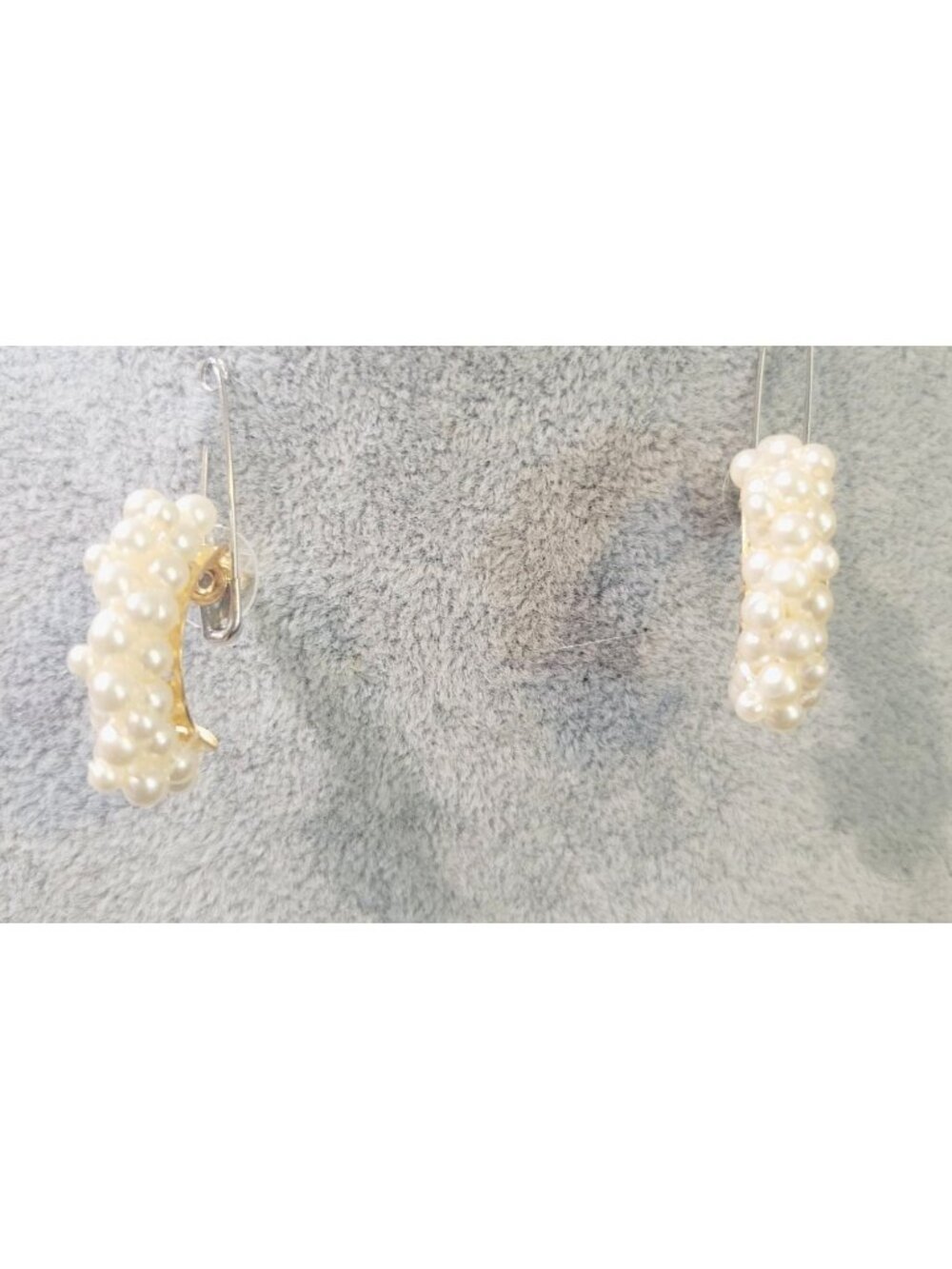 Vintage White Bridal Pierced Earrings Elegant Faux Pearl Cluster Semi Loop